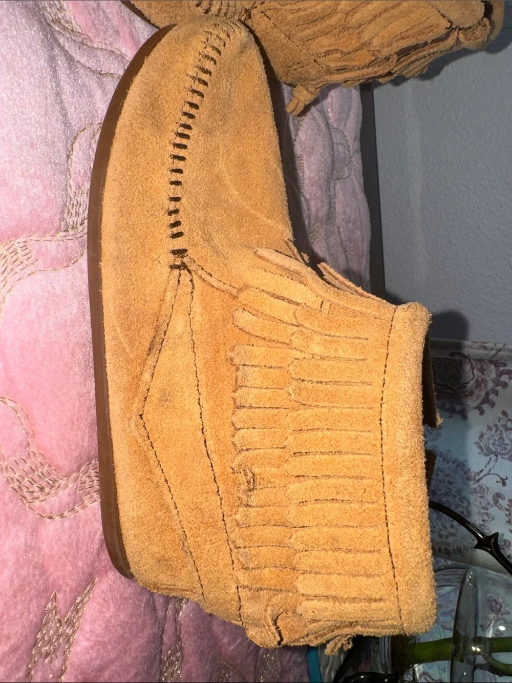 Minnetonka Kids Fringe Moccasin Boots - Tan